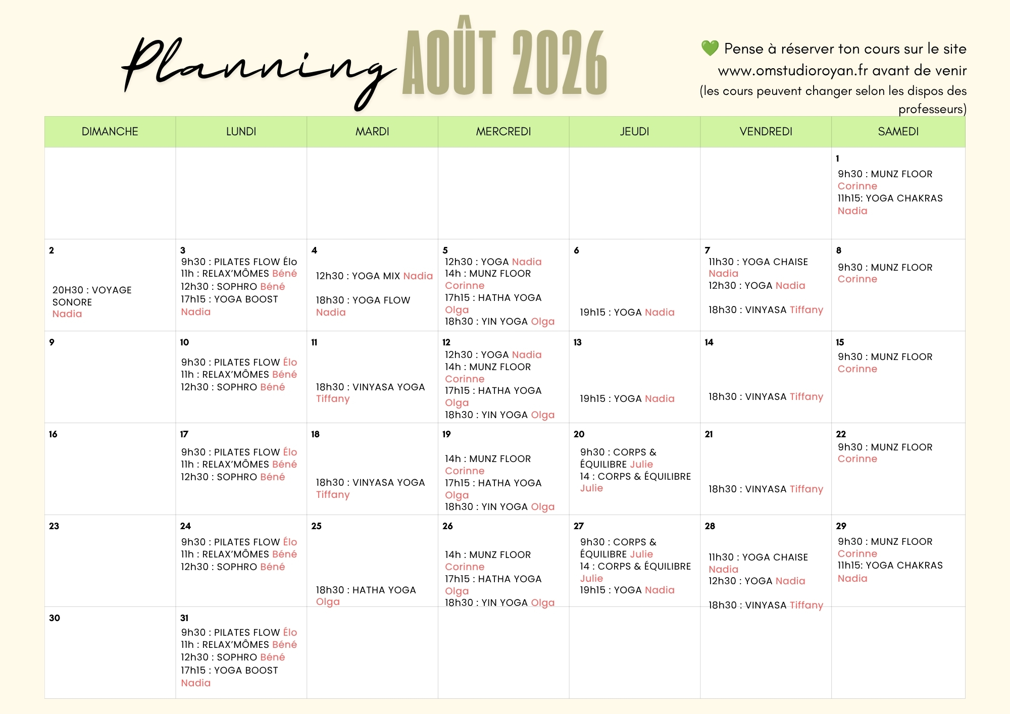 planning yoga pilates royan
